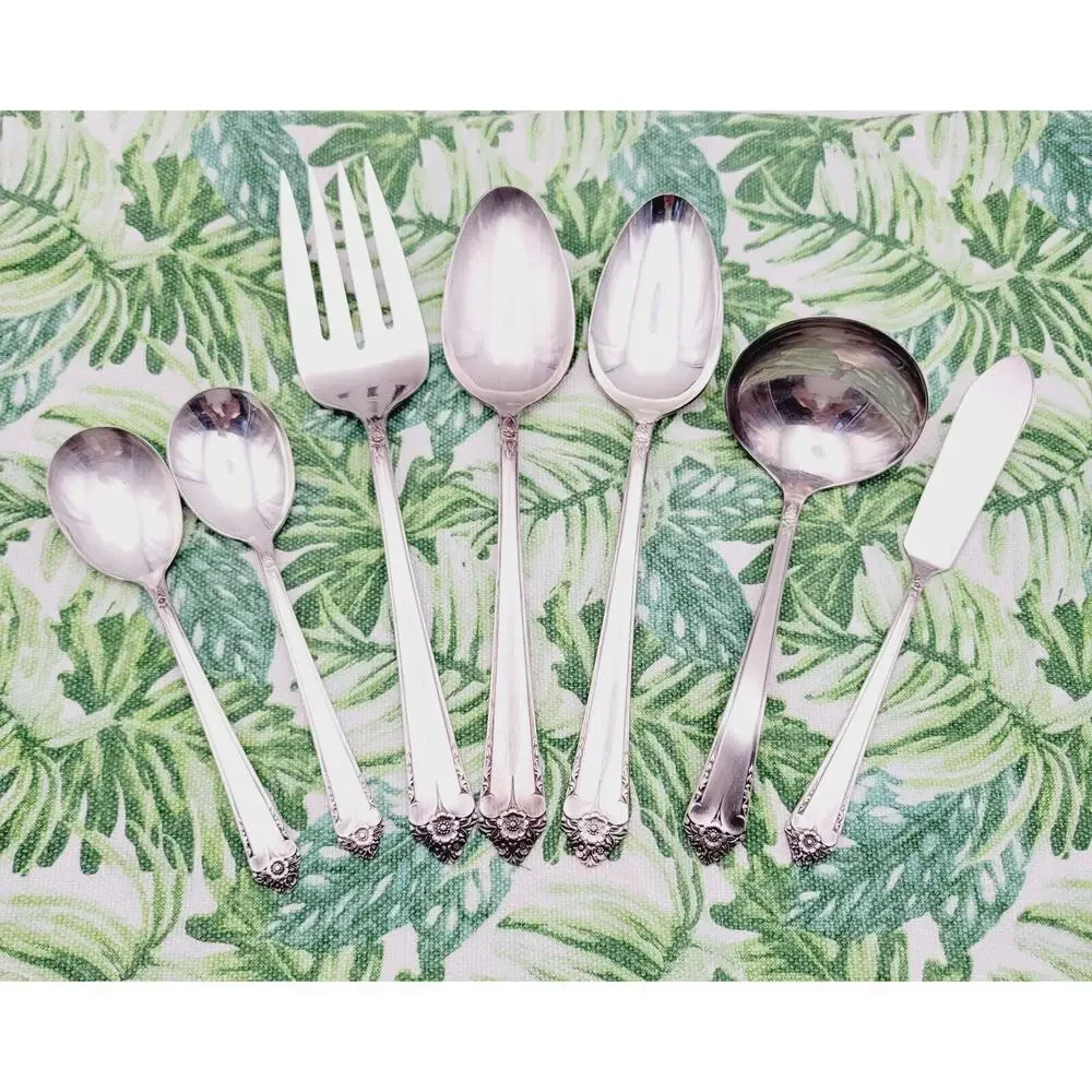 Rogers Starlight Silverplate Flatware Lot 7 pc Hostess Serving Set 50's Disconti